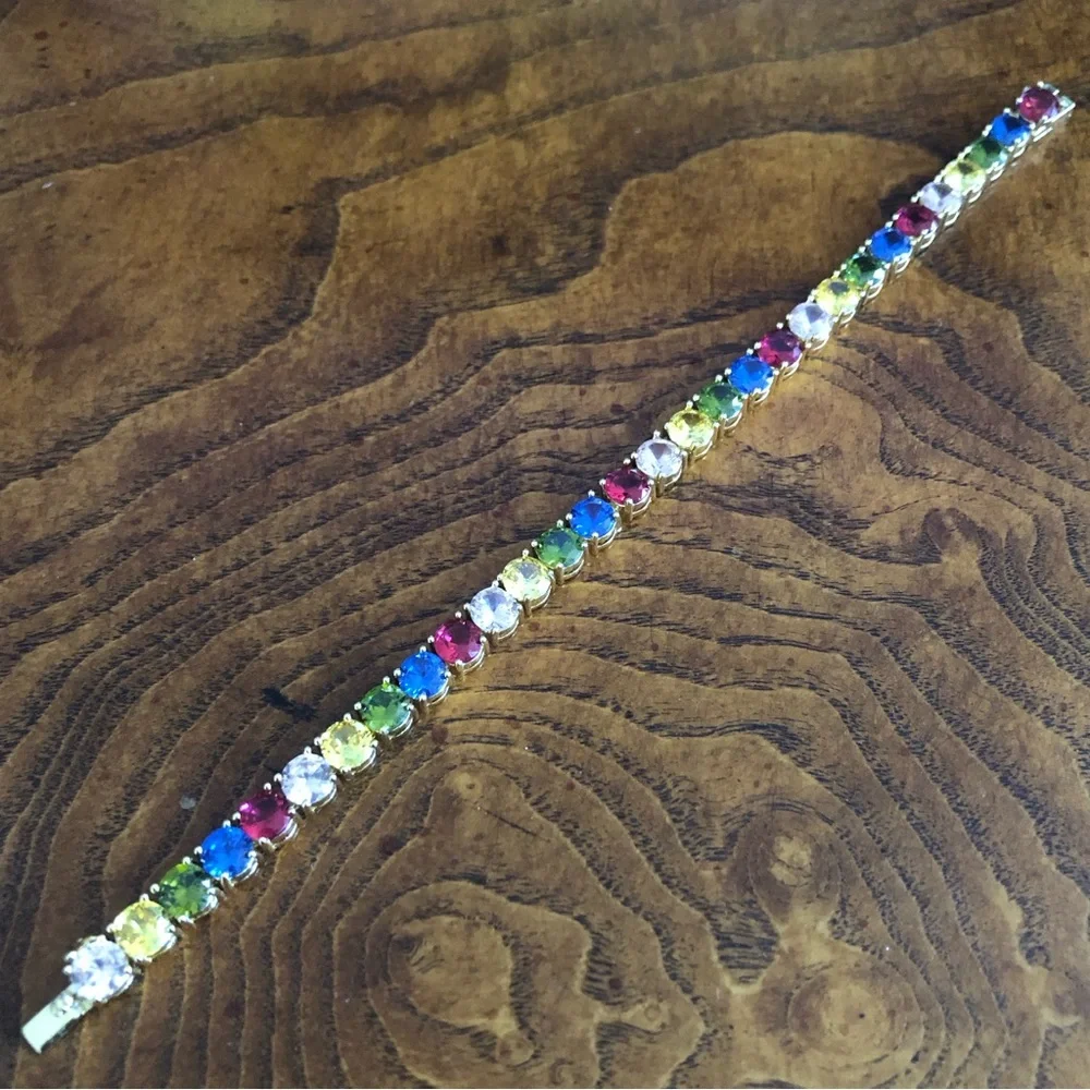 Ladies 18kt gold plated colorful 6mm faceted cubic zirconia tennis bracelet